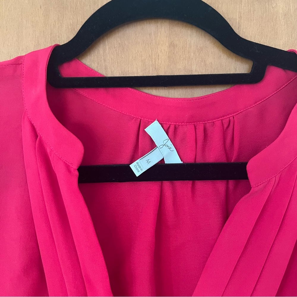 Joie Marru Pleated Silk Blouse in Bright Pink - Picture 3 of 4